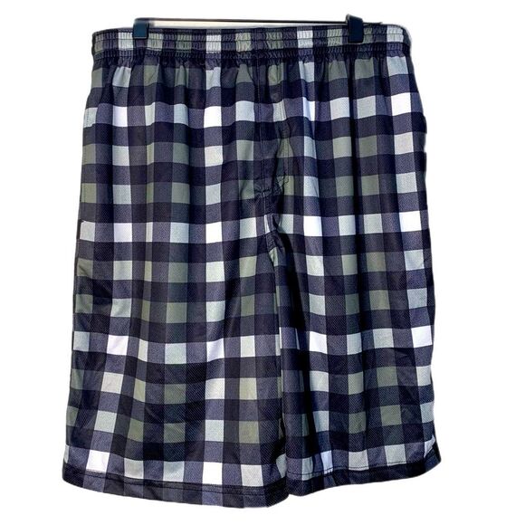 Burnside Shorts Black Gray Plaid Men’s Large Elastic Pull String Fully Lined - Picture 2 of 13